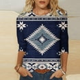 thumbnail image 1 of Hauts d'Été pour Femmes 2023 Mode pour Femmes Manches Trois Quarts Rétro Col Rond Imprimé de Pâques Hauts Amples Blouse Bohème T-Shirt Grande Taille pour Femmes, 1 of 4