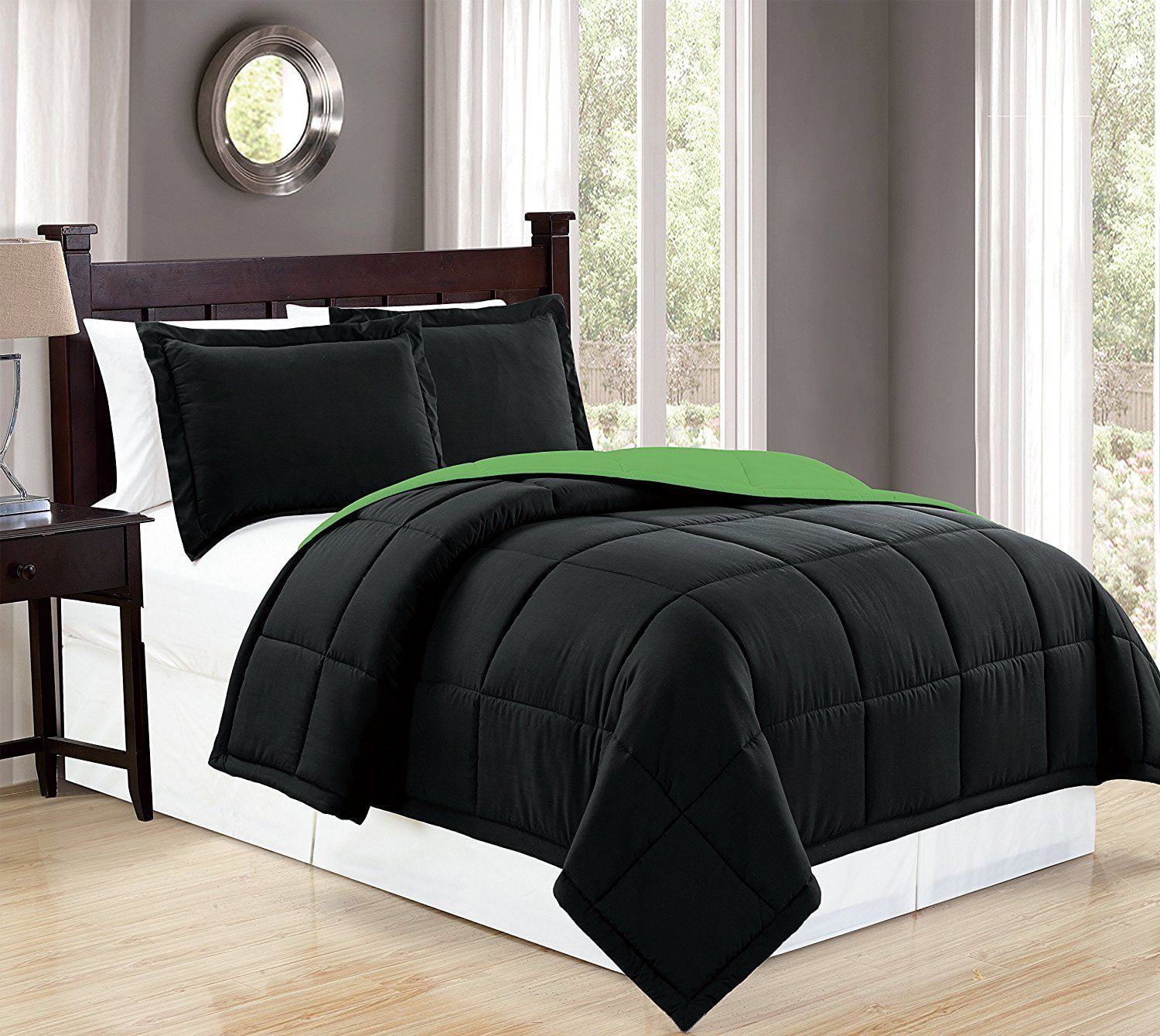 Fancy Linen 2pc Twin Down Alternative Comforter Set Reversible Black