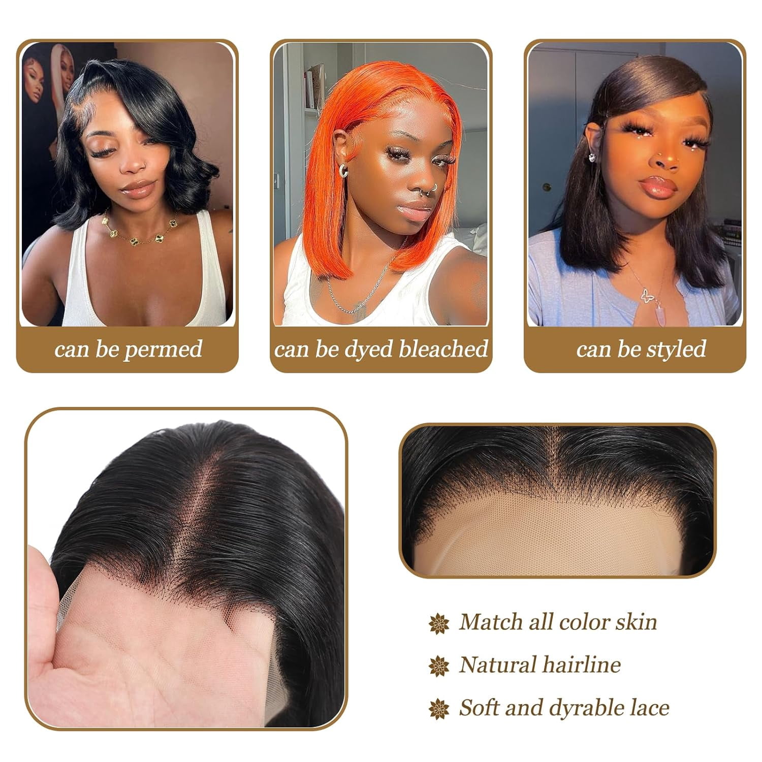 Straight Bob Wig Human Hair 13x4 HD Lace Front Bob Wigs for Black Women 180% Density 12A Glueless Bob Wigs Human Hair Pre Plucked with Baby Hair 12 Inch Bob Human Hair Wig Natural Black