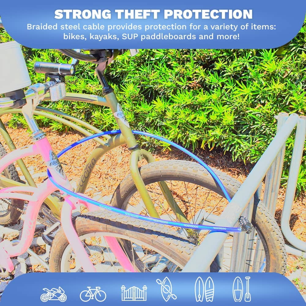 Weatherproof Straight Security Cable Lock (5ft to 25ft Lengths) with Resettable Combination, Anti-Theft Protection for Kayak, Bike, Paddleboard, Scooter, Equipment, Bicycles and More 10ft
