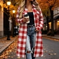 thumbnail image 3 of Otntypg Womens Long Plaid Shacket Jacket Shirt Lightweight Thin Casual Fall Long Sleeve Lapel Button Down Flannel Trench Coats with Pockets, 3 of 9