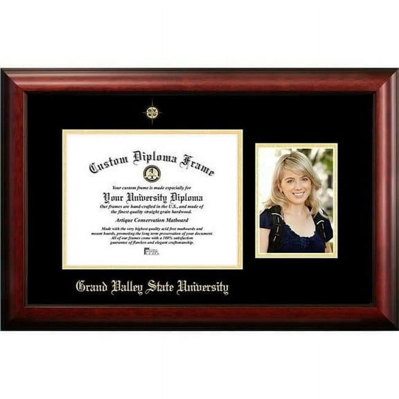 Campus Images MI980PGED-108 8 x 10 in. Grand Valley State University Gold Embossed Diploma Satin Mahogany Frame with 5 x 7 in. Portrait