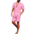 thumbnail image 1 of Cathalem Men's 2 Piece Short Set Tropical Hawaiian Button Down Shirt and Shorts Set,Pink XL, 1 of 5