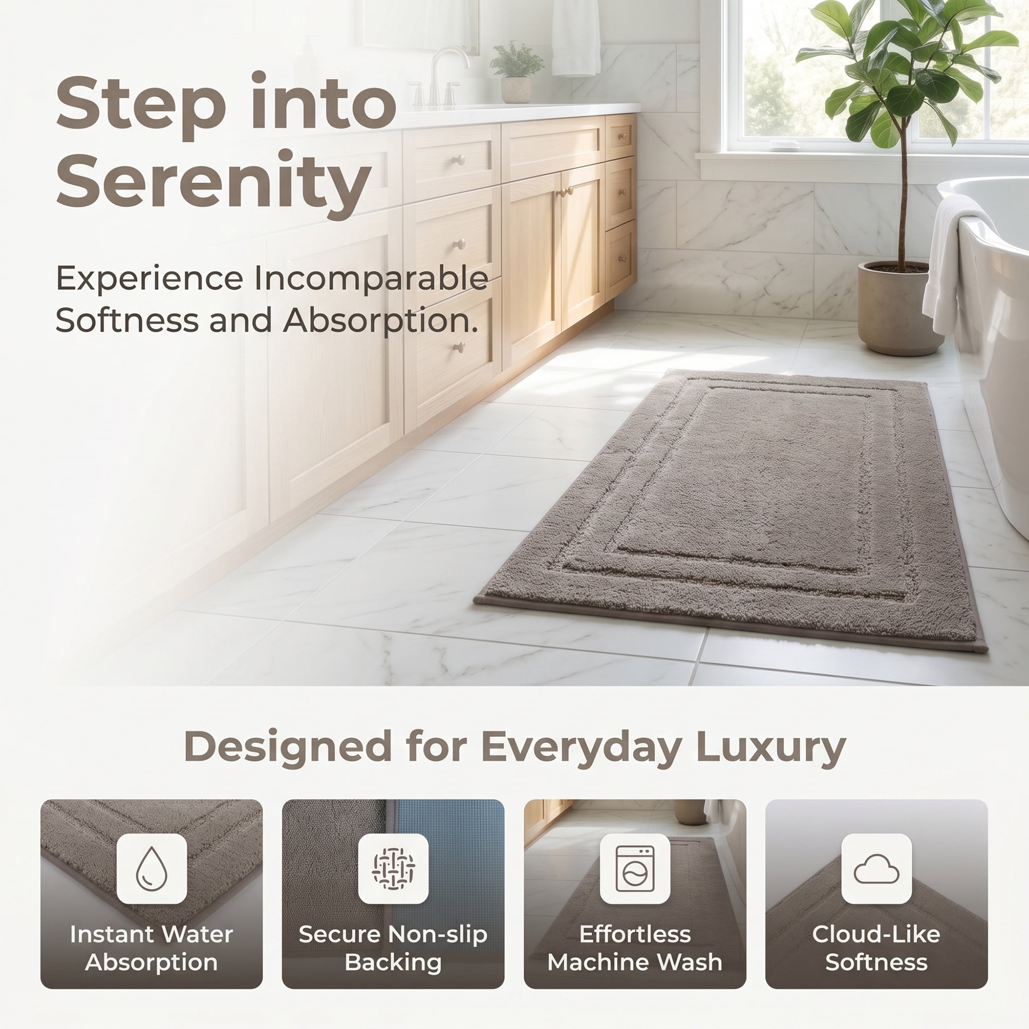 Unique Bargains Soft Non Slip Absorbent Shaggy Microfiber Bathroom Rug Khaki 24" x 16"