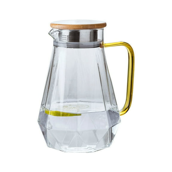 YasTant 70 Oz/2L Glass Pitcher, Glass Water Kettle with Precise Scale Line and Lid, Elegant Diamond Design Water Pitcher with Handle, Hot/Cold Water Jug, Juice, and Iced Tea Beverage Carafe