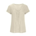 thumbnail image 4 of loopsun Summer Savings Plus Size Tops for Womens,Women's Casual Solid Round Neck Lace Patchwork Short Sleeved T-shirt Top White S, 4 of 5