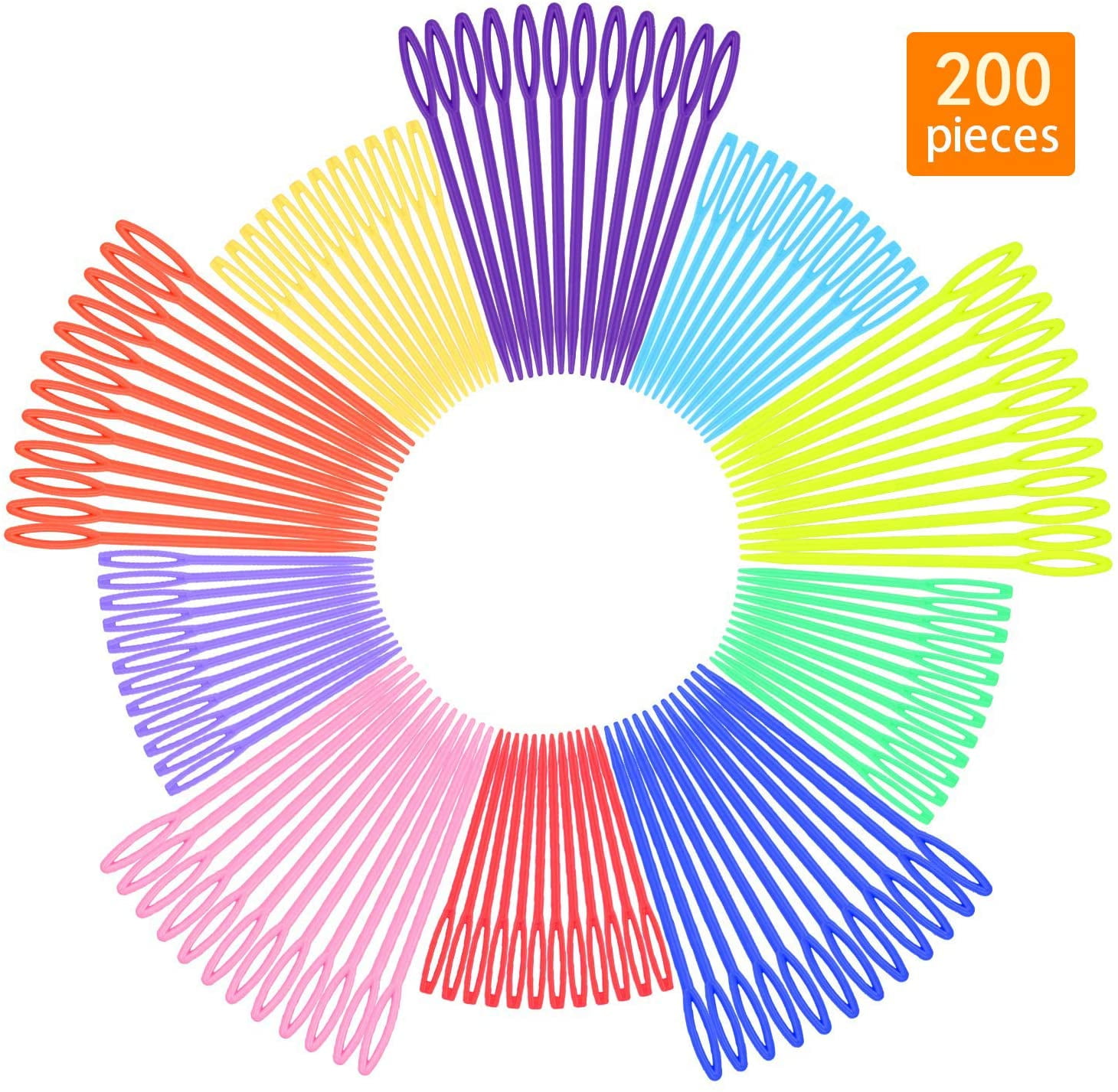 Haobase 200pcs Plastic Sewing Needles, 3.5" Colorful Large Eye Crafts