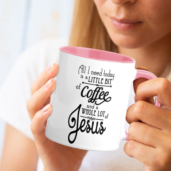 Coffee And Jesus Coffee Mug 11oz - Ceramic Cup, Christian Gift for Coffee Lovers, Thanksgiving Gift Pink