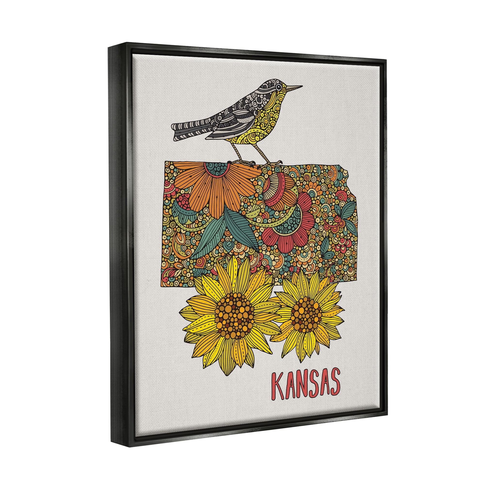 Stupell Industries Kansas Sunflower Blooms State Bird Detailed Pattern Graphic Art Metallic Gold Floating Framed Canvas Print Wall Art, Design by Valentina Harper