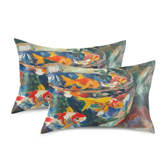 Yayeee Pillowcase Standard Size Set of 2 Satin Wrinkle Resistant Pillow Case, Colorful Goldfish