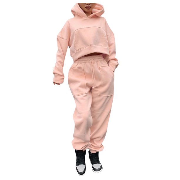 Gibobby Conjunto de sudadera y pantalones Suéter de terciopelo sólido de moda para mujer, traje informal de dos piezas en invierno(Rosa,G)