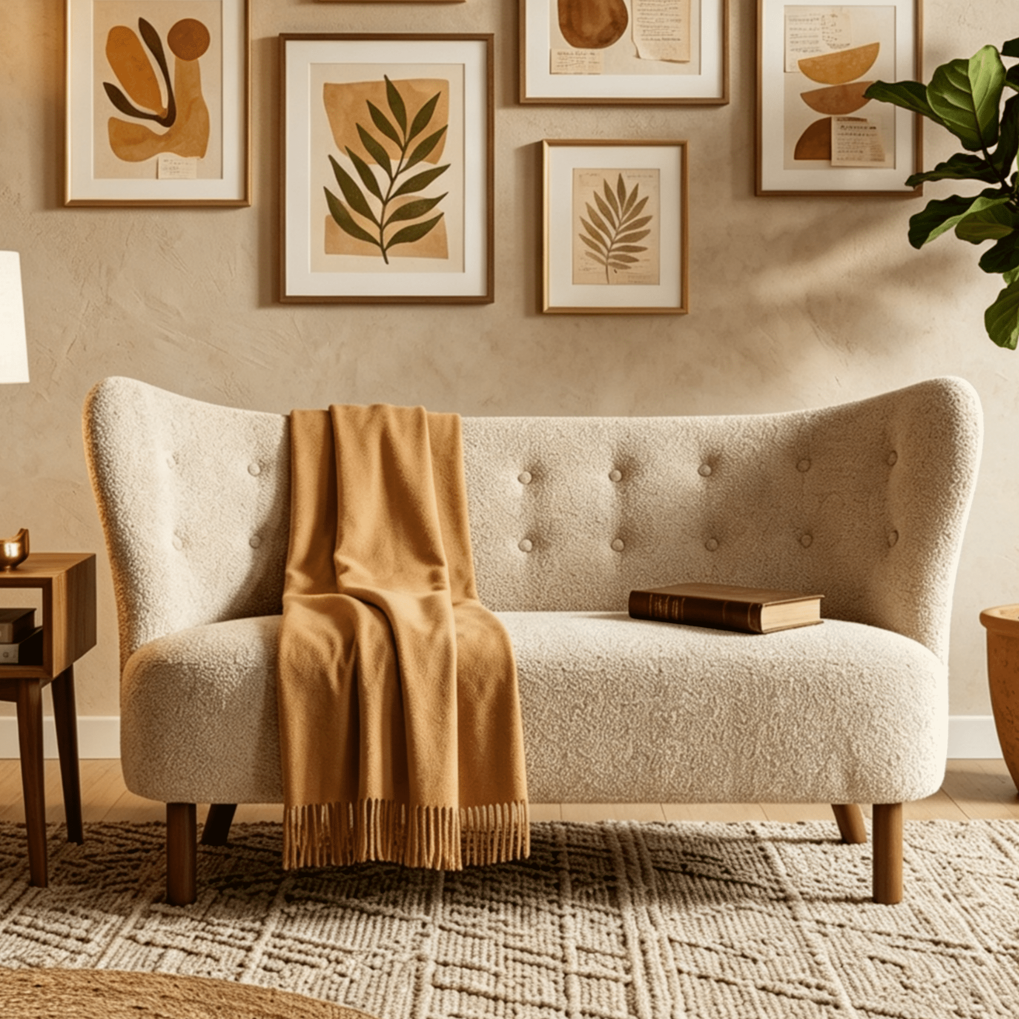 Aukfa 57.87" Armless Chenille Loveseat Chair, Upholstered Settee Bench with Backrest for Dining Room, Living Room & Bedroom,Camel