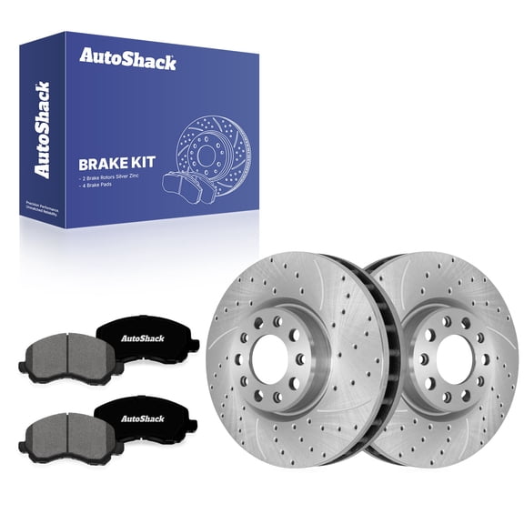 AutoShack Front Vented Drilled & Slotted Silver Zinc Coated Brake Rotors   Premium Ceramic Pads 6-PC Brake Kit Replacement for 2013-2016 Dodge Dart SilverShield Pro 12.01" (305 mm)