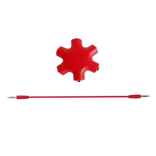 Bearachild Divisor de Cable auxiliar de Audio de 3,5mm 1 a 5 auriculares 6 puertos 3,5 Jack Share adaptador para tableta MP3 MP4 Cables de audio/vídeo Rojo