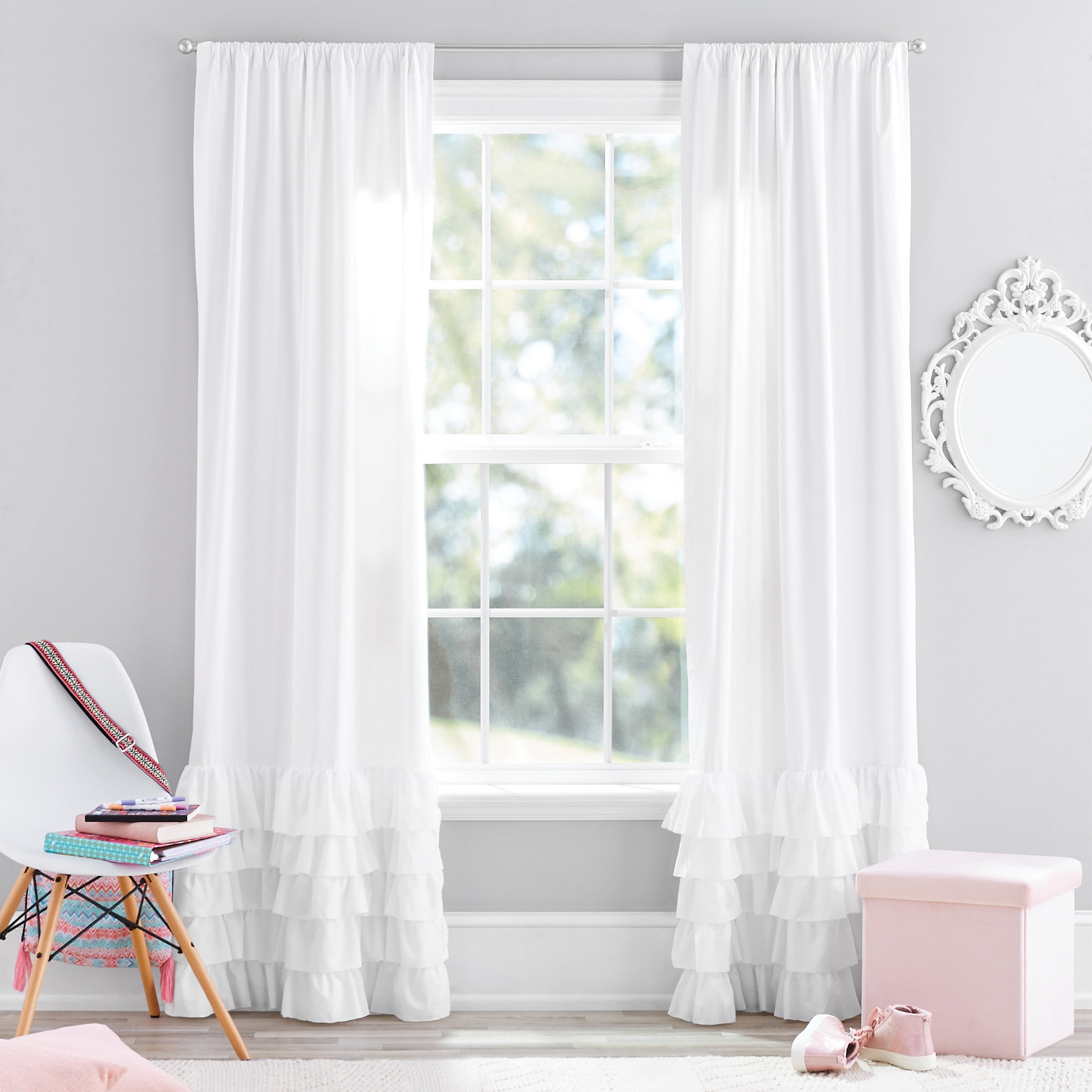Your Zone Reversible Ruffle Blackout Curtain Panel, 1 Panel, White, 37" W x 95" L