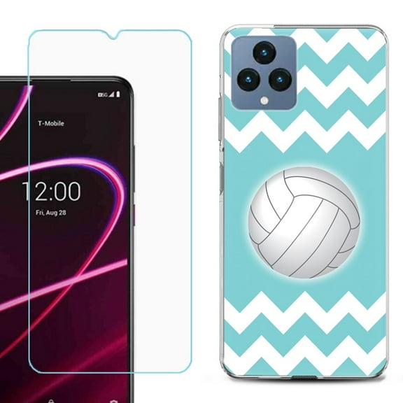 OneToughShield ® for T-Mobile Revvl 6x 5G Shockproof Phone Case, with Tempered Glass Screen Protector - Chevron/Volleyball