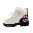 thumbnail image 2 of Styesk Bottes pour Femmes Bottines Rétro Élastiques pour Femmes Mode Talon Plat Bout Rond Talon Plat Fronces Chaussures Tricotées Brodées Bottes de Travail pour Femmes, 2 of 7