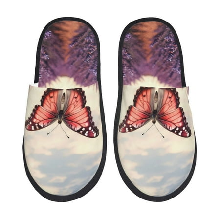 Balery Butterfly Over Lavender Slient Indoor Furry Fleece Comfort House Shoes Soft Non-Slip Home Shoes Cotton slippers House Slippers-- Medium