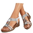 thumbnail image 3 of XFeng Bohemian Wedge Sandals for Women Colorful Rhinestone T-Strap Platform Shoes Anti- Elastic Ankle Strap Summer Daily Fashion Sandals, 3 of 6