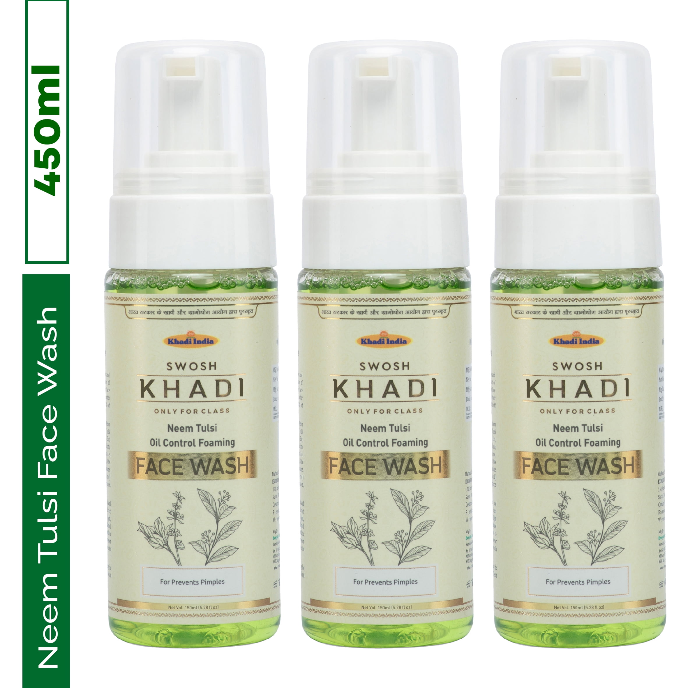 SWOSH Khadi Face Wash Pack Of 3 (5.07 Fl Oz) Neem, Tulsi & Vitamin E