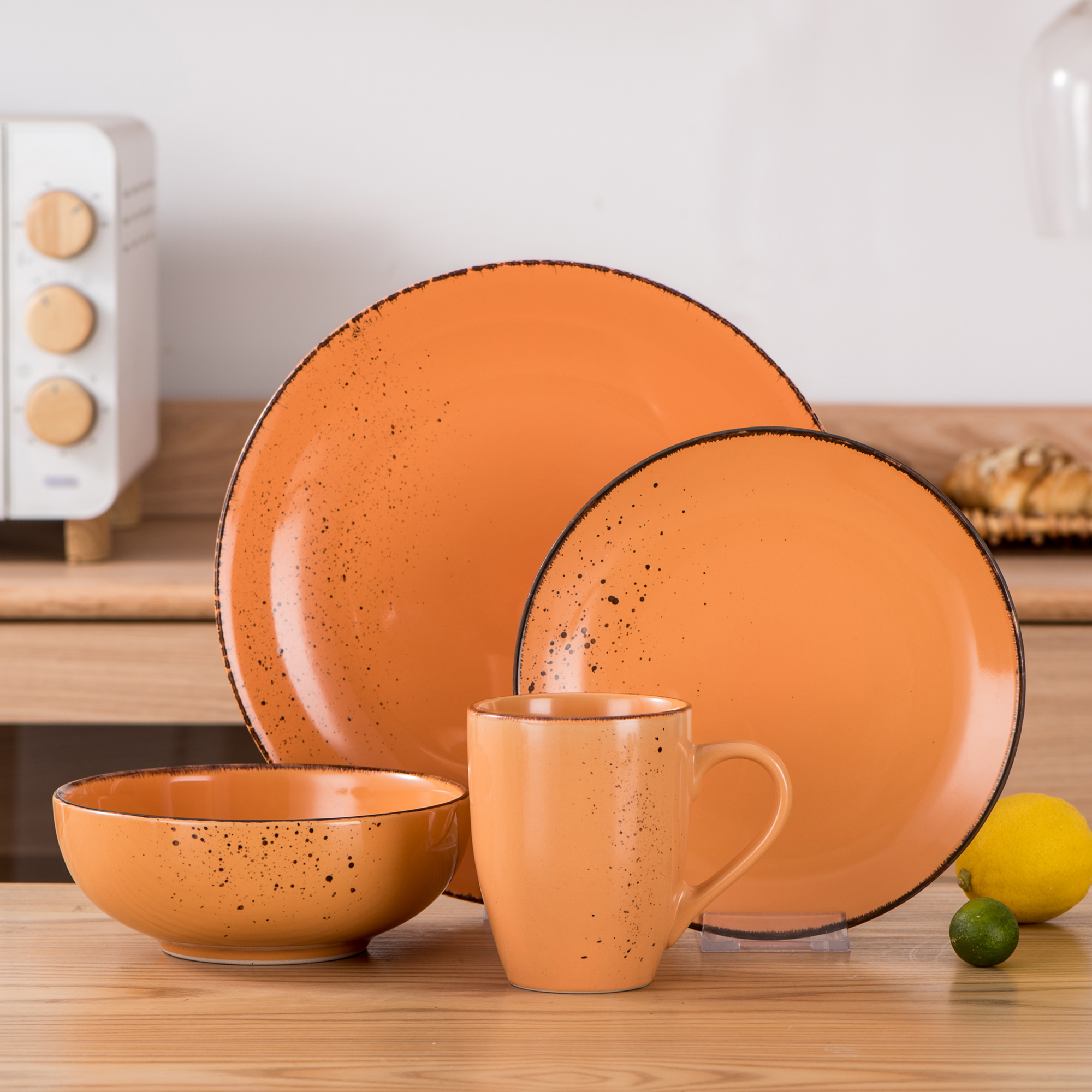 vancasso, Series NAVIA, 4Piece Stoneware Dinnerware Set, Orange Dinner