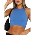 thumbnail image 1 of xiaxaixu Women Solid Color Tank Tops Ribbed Crew Neck Sleeveless Vests Summer Slim Fit Exposed Navel Crop Tops Streetwear, 1 of 6