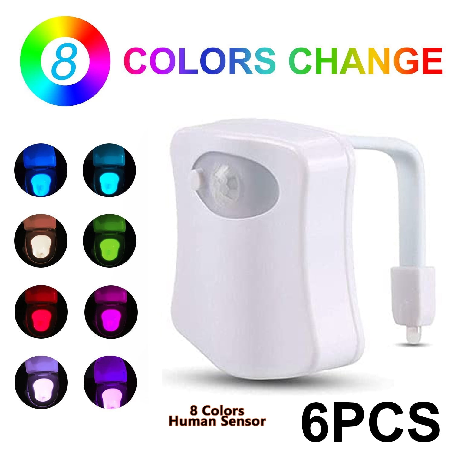 ONE SIZE MOTION ACTIVATED LED 8 COLOR TOILET BOWL LIGHT 
