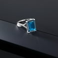 thumbnail image 5 of Gem Stone King 10K White Gold London Blue Topaz Engagement Ring for Women | 9.50 Cttw | Emerald Cut 14X10MM | Gemstone November Birthstone | Size 9, 5 of 6