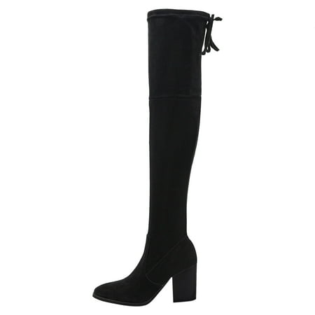 

Qufokar Womens Snow Boots Wide Width Wide Calf Farm Boots Women Women Knee High Boots Autumn And Winter Fashion Solid Color Simple Retro Comfortable Square Heel Thick Heel Slip On
