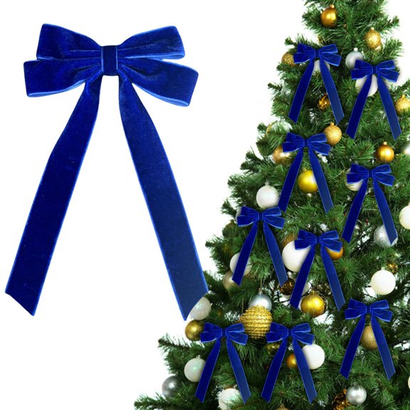 Festive Velvet Ribbon Bow for Tree, Wreath, Garland, Gifts, Parties, Weddings, Holidays, Indoor Outdoor Decoration, 5.12×8.66in, 1PC