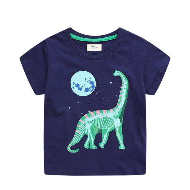 Gibobby Blusas De Moda Camiseta Infantil De Manga Corta Luminosa Para Niño Con De Dinosaurio Negra(Azul marino, 2 Años)