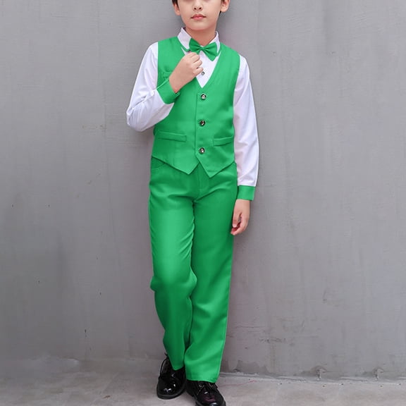 Xdegoge Boys formal Suit Set Dress Shirt Vest Pants and Bow Tie Outfits for Wedding Party Ring Bearer Page Boy Special Occasion Tuxedo Classic Clothes