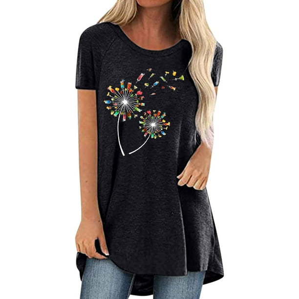 LWZWM Blouses for Women Business Casual Basic Tees Printed O-Neck T-Shirt  hort Sleeve Tee Tops Blouse 90s Egirl T-shirt Athletic Shirt Boho Formal  Shirt Concert Tops Elegant Blouse - Walmart.com