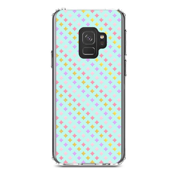 DistinctInk Clear Shockproof Hybrid Case for Samsung Galaxy S9 (5.8" Screen) - TPU Bumper, Acrylic Back, Tempered Glass Screen Protector - Pastel Diamond Pattern - Pink Purple Teal