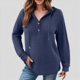 thumbnail image 2 of Towmus Hoodies for Women Half Button Long Sleeve Pullover Casual Drawstring Waffle Pullover Tops Loose Hooded Sweatshirt with Pocket, 2 of 6
