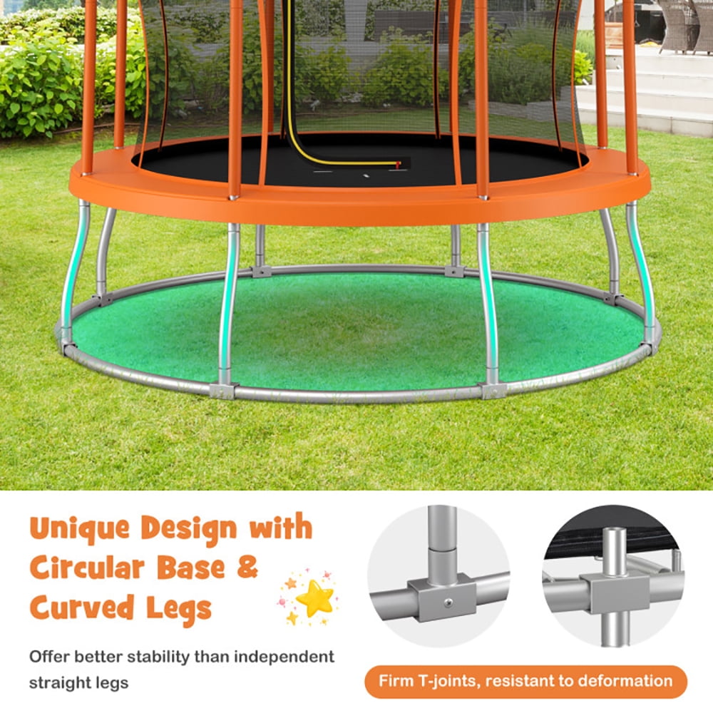 Aimee Lii 10 Feet Unique Flower Shape Trampoline with Galvanized Steel Frame, Large Trampoline for Backyards, Outdoor Kids Trampoline-Orange