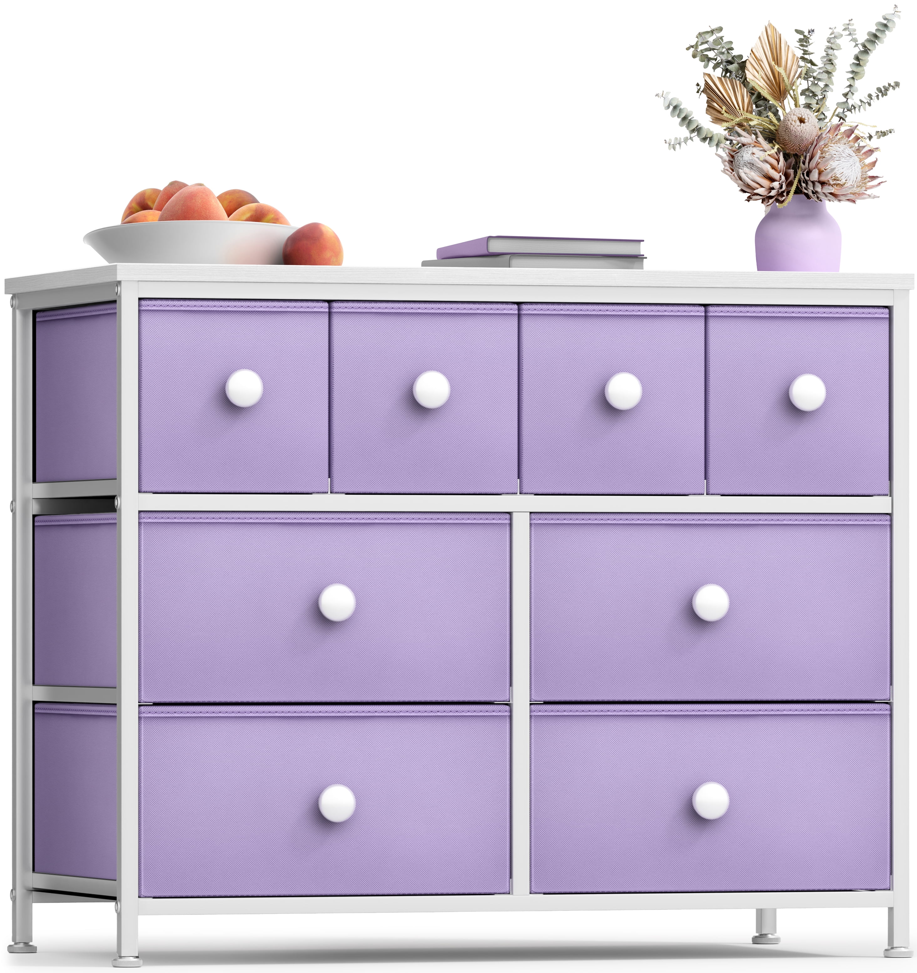 Sorbus Fabric Dresser for Kids Bedroom - Chest of 8 Drawers, Storage Tower, Clothing Organizer, for Closet, for Playroom, for Nursery, Steel Frame, Fabric Bins - Knob Handle (Pastel Purple)