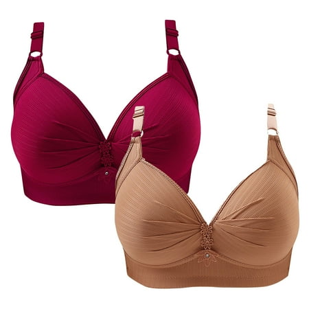 Crunowin Women s Sexy Adjustable Bra 2 Pack  Push Up Full Coverage Wire Free Comfort Fashion Solid Color Everyday Underwear Khaki 46/105BC