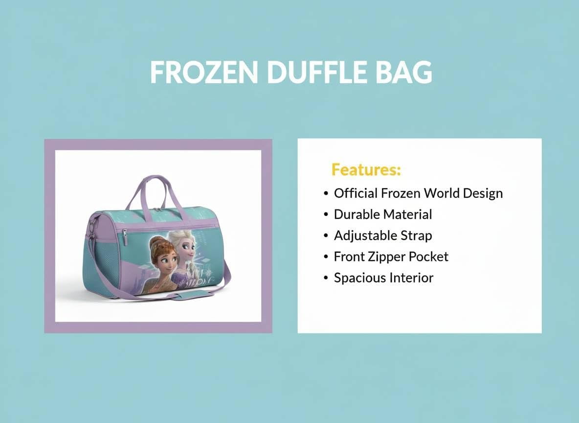 Disney Frozen Girls Duffle Bag  Elsa & Anna Travel Gym Bag with Adjustable Strap, Mesh Side Pockets & Zipper Pocket