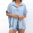 thumbnail image 6 of Horkkom Womens Summer Tops Short Sleeve Solid Color Button Down Shirts Collared Loose Casual Tops Slit Side L, 6 of 8