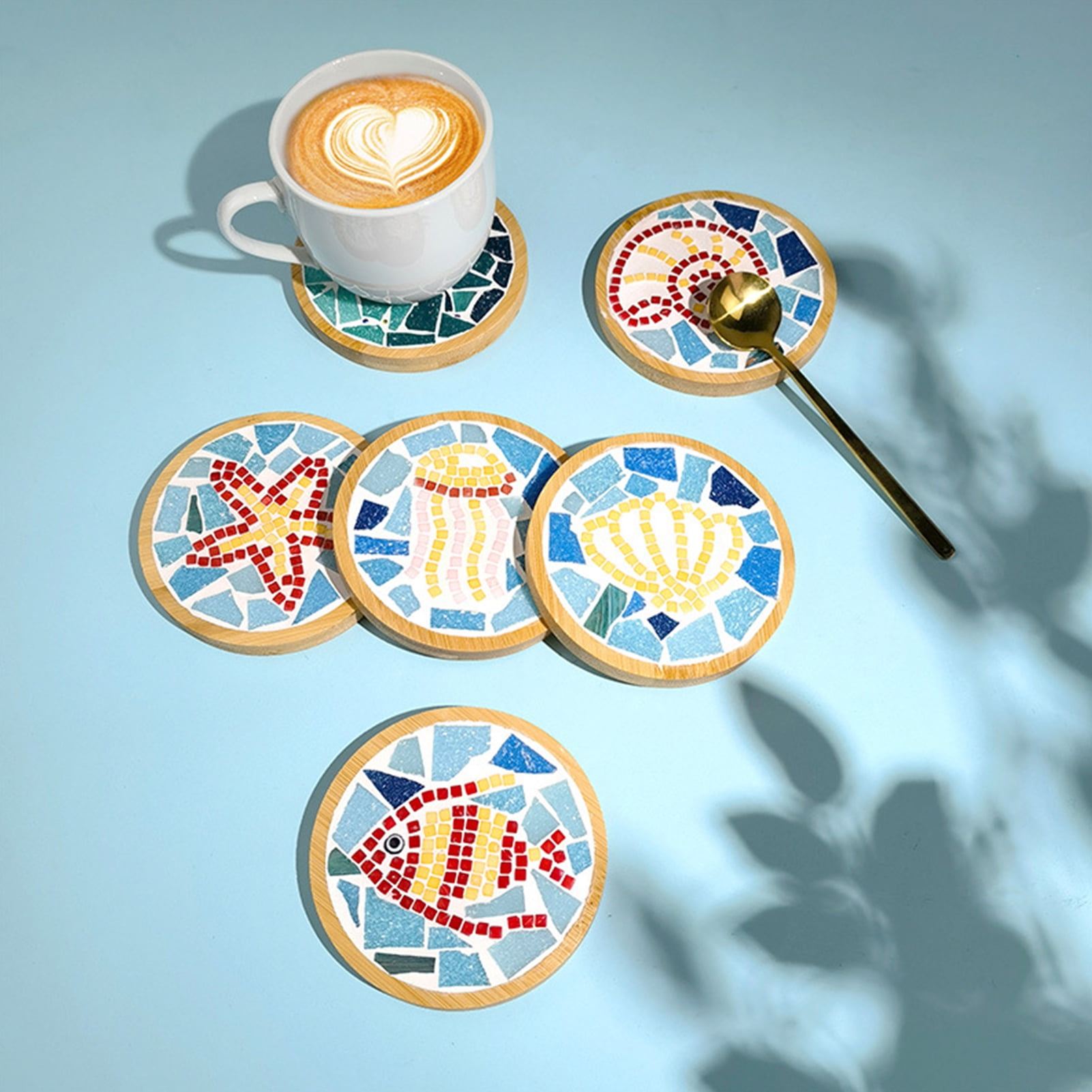 Homelife Mosaic Craft Coaster Making Kit for Adults DIY Glass Mosaic Tiles Kits Ceramic Art Bulk Materials Package for Women Kid Seniors Handmade Gifts