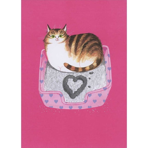 Designer Greetings Cat Draws Heart in Litter Box Funny Valentine's Day Card