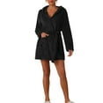 thumbnail image 2 of INSPIRE CHIC Women's Fuzzy Robe Belted Hooded Fleece Plush Bath Robe Fall Winter Mini Spa Robes with Pockets XS Black, 2 of 5