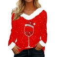 thumbnail image 2 of Mifsaly Merry Christmas Sweatshirt Women Tunic Faux Fur Collar and Cuffs Loose Pullover Tops Classic V Neck Long Sleeve Blouse Holiday Movies Watching Shirt 2025 Festival Party Loungewear, 2 of 4