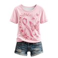 thumbnail image 5 of Womens T shirts Crew Neck Short Sleeve Breast Cancer Awareness Butterfly Floral Print Casual Shirts, 5 of 5