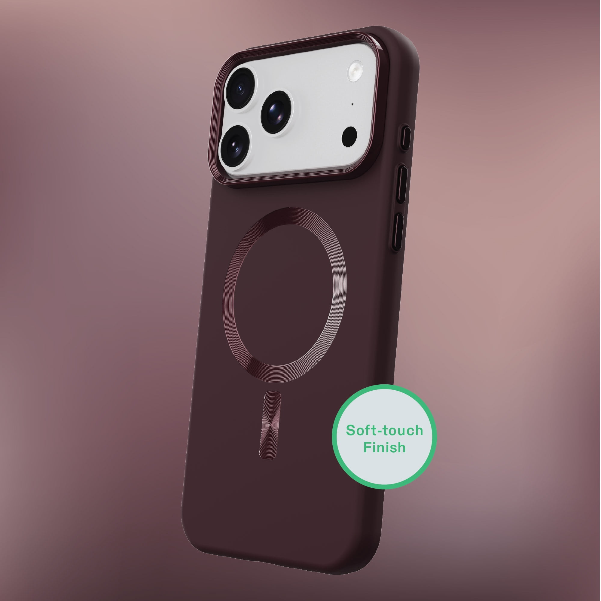 onn Soft Touch Phone Case for iPhone 18 Pro / 17 Pro, MagSafe Compatible - Plum Chocolate