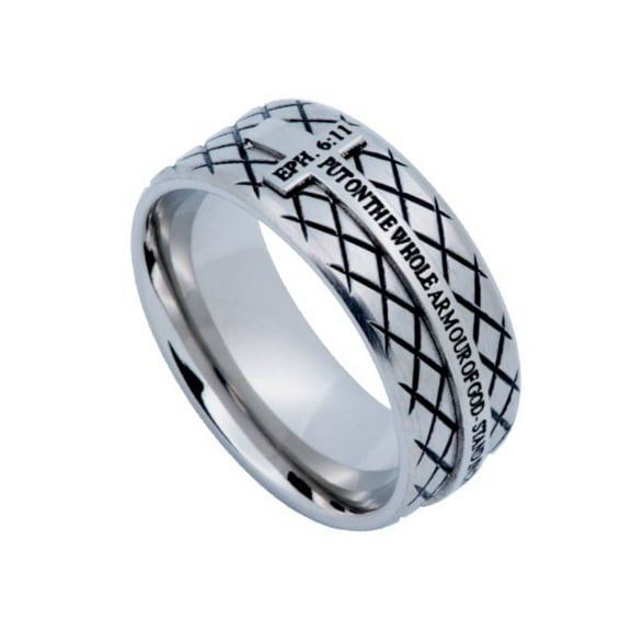 Crosshatch Ring, ARMOUR OF GOD Ephesians 6, Silver Color Stainless Steel