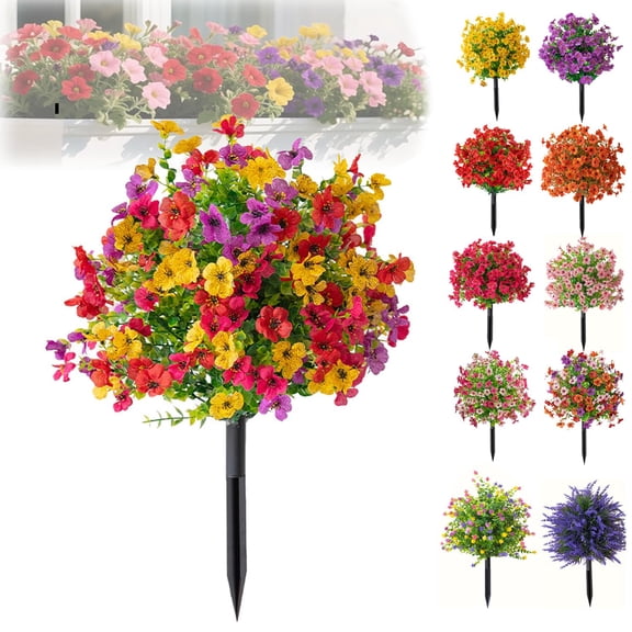 Artificial Flowers Picks for Outdoors, 24 Inch Artificial Spike Plants with Ground Spike, Fake Flowers for Lawn Yard Garden Home Decor