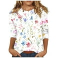 thumbnail image 3 of Floral Print T Shirts for Women 3/4 Sleeve Tunic Tops Crewneck Slim Fit Summer Tee Green M, 3 of 6