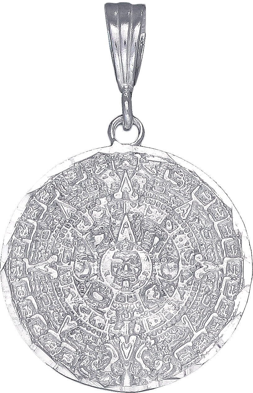 .925 Sterling Silver Round Aztec Mayan Calendar Charm Pendant Choice of Pendant Size 
